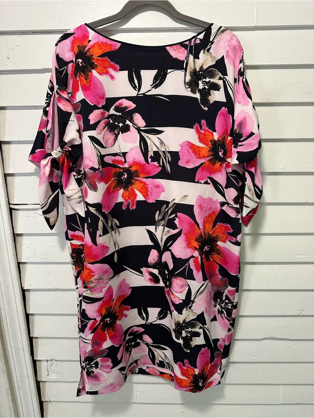 Women’s Floral Stripe dress cold shoulder, Vince Camuto size 10- Pink / Black